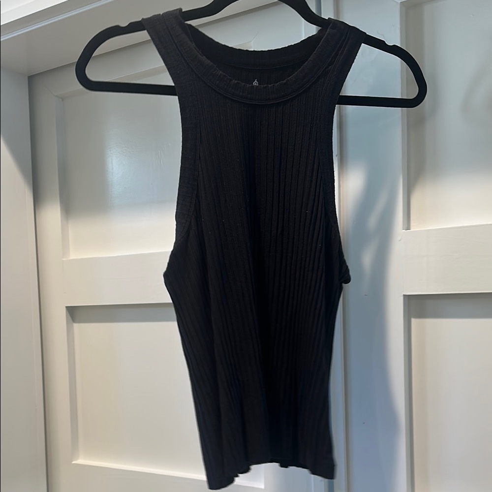 FP Movement by Free People Black Ribbed Cut Out Tank Top
